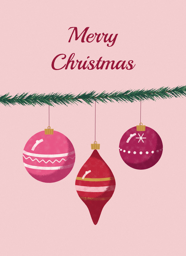 Merry Christmas (Pink Vintage Ornaments) front