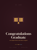 Congratulations Graduate card, an open gold book with a ribbon on oxblood