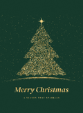 Christmas card with a tree of gold flecks on deep evergreen