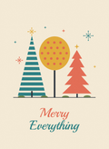 Christmas card with retro mid-century trees and starbursts