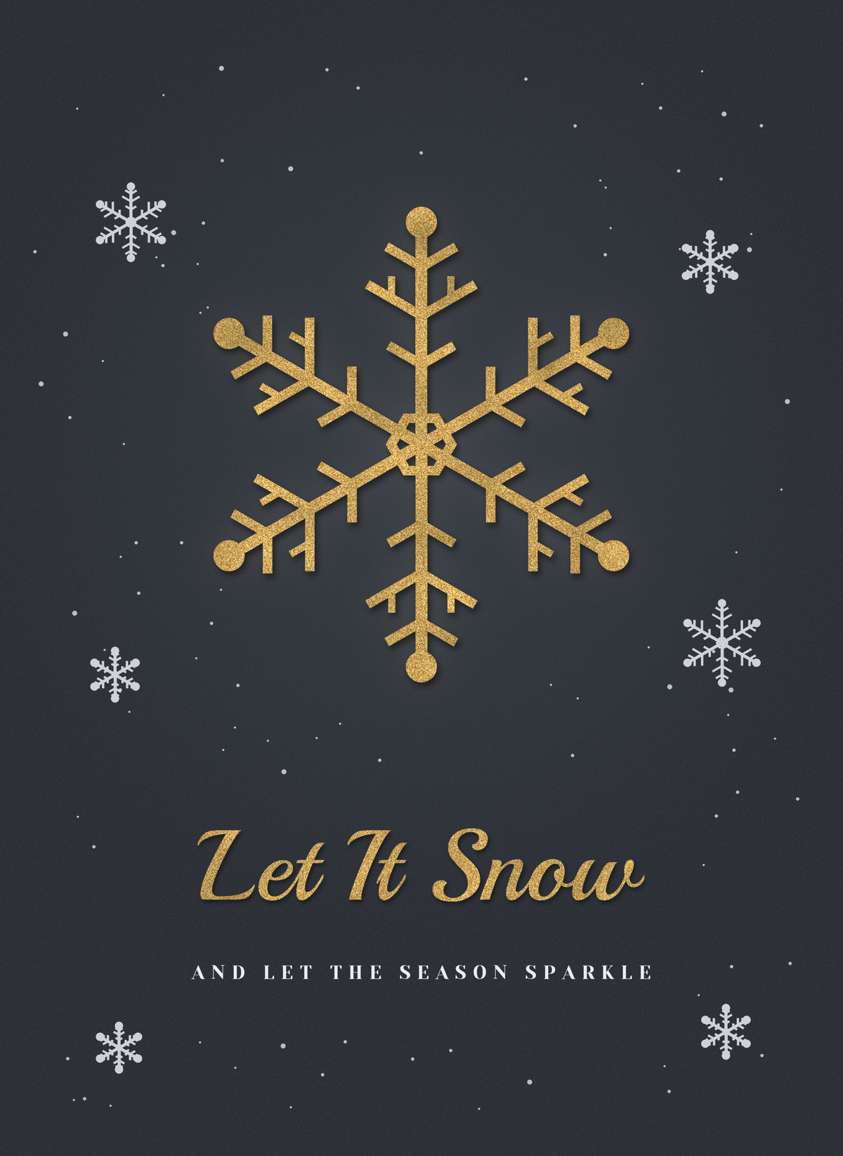 Christmas card with a golden snowflake with drifting snow