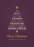 Christmas card with a Christmas tree made of holiday wishes