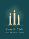 Christmas card with three glowing candles and evergreen