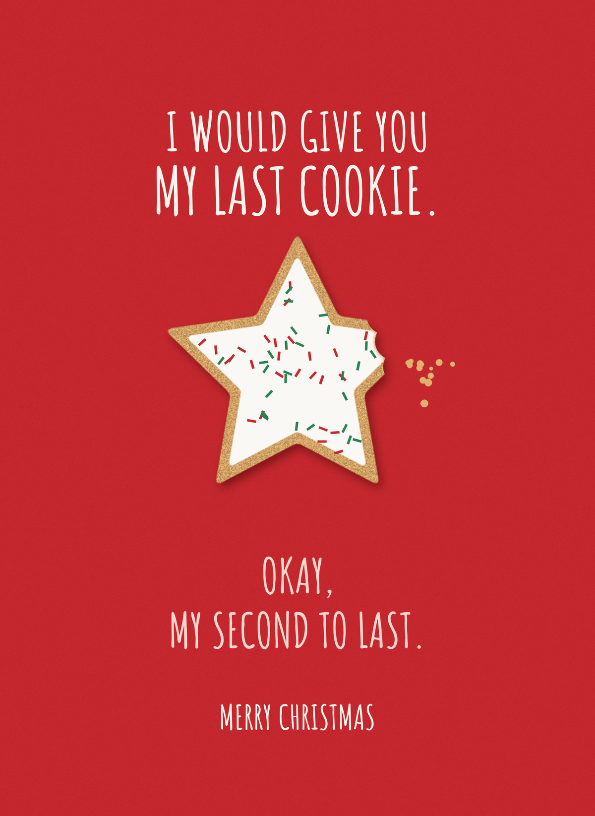 Christmas card with an iced star cookie with a bite missing