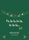 Christmas card with music notes and a carol that trails off